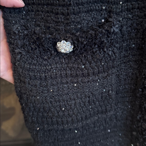 Lilly Pulitzer Amal Metallic Black Open Longer Cardigan rhinestone buttons XL - Picture 11 of 14